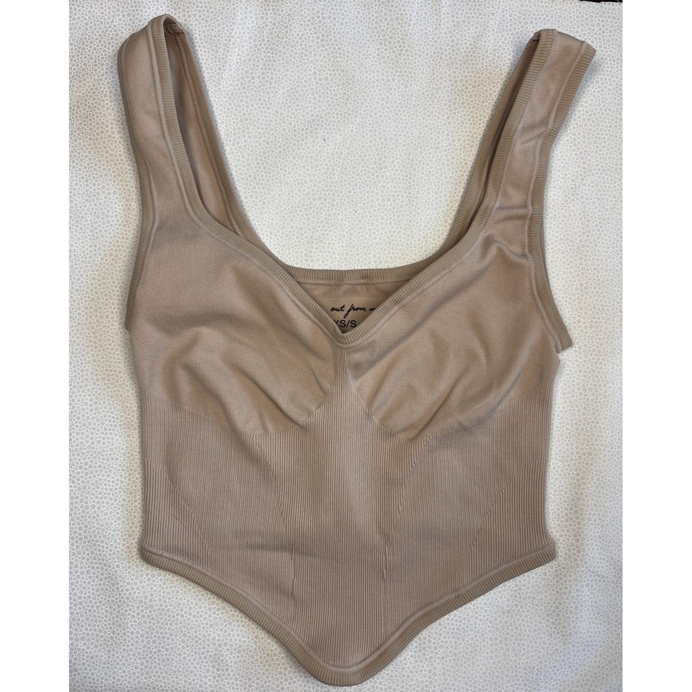 Out From Under Urban Outfitters Ribbed Scoop Neck Cropped Tank Top Ivory XS/S